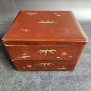 重箱 二段 朱塗 蒔絵 木製