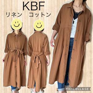 KBF Brown cotton flax shirt One-piece long coat easy tekolata cotton linenke- Be ef long sleeve spring summer autumn winter 