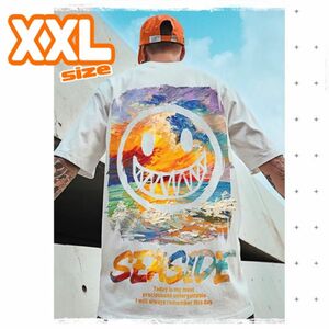 オーバーサイズ　tシャツ　ビッグシルエット　プリント　ストリート　白　XXL 韓国　オルチャン　ダンス　大きめ　ルーズ　スマイル