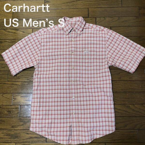 【送料無料】Carhartt 半袖シャツ　オレンジチェック柄　USメンズSサイズ　カーハート