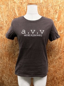 アーヴェヴェ a.v.v DENIM Tシャツ ロゴプリント 丸首 ラウンドネック カットソー 半袖 綿100% 38 ダークブラウン こげ茶色 レディース