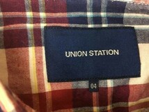 ユニオンステーション UNION STATION シャツ 半端袖 チェック柄 ロールアップ袖 ラウンドテール 04 赤×白×紺 メンズ_画像2