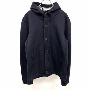 BEAUTY＆YOUTH UNITED ARROWS スウェットジャケット パーカー ボタン×ダブルジップ 一部ボーダー 長袖 綿100% XL ネイビー レディース