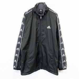 アディダス adidas ジップアップ ブルゾン ジャケット メッシュ裏地 肩から袖にロゴテープ ラグラン 長袖 ポリ100% L ブラック系 黒 メンズ