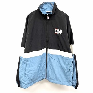 フィラ FILA 若干薄手 ジップアップ ブルゾン ジャケット メッシュ裏地 長袖 ナイロン100% M ブルー×ホワイト×ダークネイビー メンズ