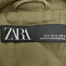 ザラ ZARA ステンカラージャケット ブルゾン ドットボタン×ジップ 裏地無し 無地 長袖 綿100% M ヘザーグリーンカーキ 杢緑系 レディース_画像3