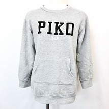 ピコ PIKO スウェットシャツ トレーナー 裏起毛 カットソー ドラポケ付き ロゴ刺繍 丸首 長袖 綿×ポリ×レーヨン M 杢グレー レディース_画像1