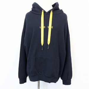 DS Company H HOOD スウェット プルオーバー パーカー オーバーサイズ 裏毛 英字 刺繍 LOVE 長袖 綿100% ネイビー 紺 レディース 女性