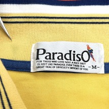 パラディーゾ PARADISO ポロシャツ Tシャツ生地 ロゴ刺繍 ヤシの木 英字 長袖 日本製 綿100% M イエロー×ネイビー×ブラウン 黄色 メンズ_画像3
