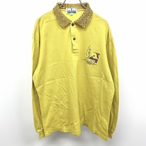 フルマック ゴルフ Full Mac GOLF ポロシャツ 鹿の子 ロゴ刺繍 襟にシェブロン カフスの付け根にギャザー 長袖 綿100% L イエロー系 メンズ