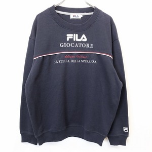  filler FILA pull over cut and sewn sweatshirt manner Logo embroidery ound-necked crew neck long sleeve long sleeve poly- × cotton L navy navy blue men's man 