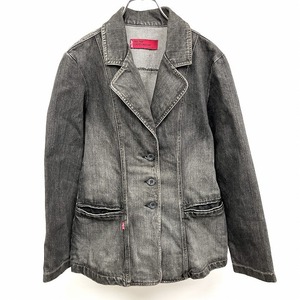 リーバイス レッドタブ Levi's RED TAB デニム テーラードジャケット 裏地無し USED加工 3つボタン留め 長袖 綿100% M ブラック レディース