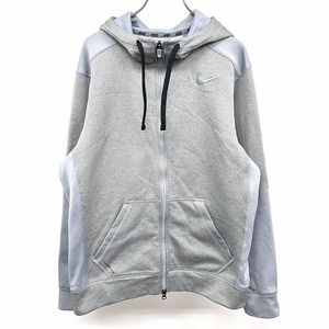 ナイキ NIKE スウェット ダブルジップパーカー 裏起毛 ハイネックフード 長袖 ポリ100% M ヘザーグレー×グレーネイビー系 紺系 メンズ