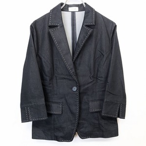  L ELLE несколько тонкий Denim tailored jacket стрейч манжеты разрез 1. кнопка останавливать 7 минут рукав 38 темный темно-синий темно синий женский женщина 