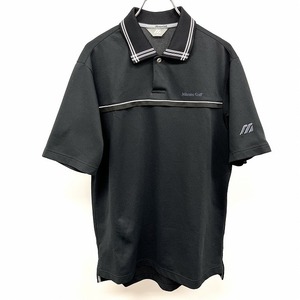 ミズノ ゴルフ mizuno GOLF ポロシャツ ロゴ刺繍 半袖 ロングテール 日本製 ポリ100% M ブラック×ネイビー×ホワイト 黒 メンズ 男性
