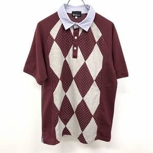 THE SHOP TK MIXPICE polo-shirt is -li gold check × dot pattern switch . cloth deer. . short sleeves L bordeaux × Heather gray red light brown group men's 