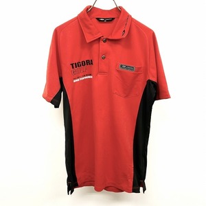 ティゴラ TIGORA ゴルフ ポロシャツ 脇からサイドがメッシュ系の生地 ロゴ 半袖 胸ポケット ポリ100% M レッド系×ブラック系 赤系 メンズ