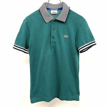 ラコステ LACOSTE ポロシャツ スリムフィット 鹿の子 ワニのロゴ 一部ボーダー 半袖 日本製 綿100% XS (2) エメラルドグリーン レディース_画像1