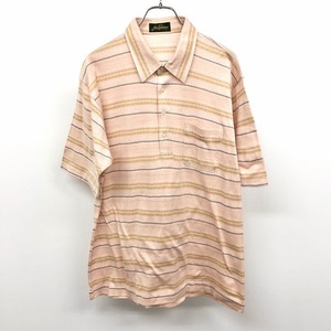 Jack Nicklaus ゴルフ ポロシャツ Tシャツ生地 ボーダー ジャカード 半袖 綿100% L ピンクベージュ×グリーン系 ベージュ系 メンズ 男性