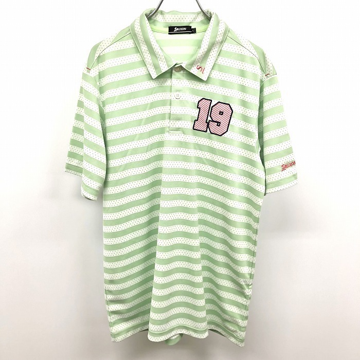  Srixon SRIXON несколько тонкий Golf рубашка-поло точка × окантовка Logo цифра вышивка короткий рукав поли × cupra L зеленый × розовый зеленый мужской мужчина 