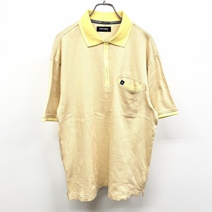 RIVER COURSE ポロシャツ ハーフジップ ストライプ 半袖 胸ポケット 日本製 綿×レーヨン L ヘザーイエロー系 黄色系 メンズ 男性