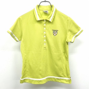 パラディーゾ ゴルフ Paradiso GOLF ポロシャツ ドットボタン留め ロゴ刺繍 半袖 ショートスリーブ 日本製 ポリ100% M グリーン レディース