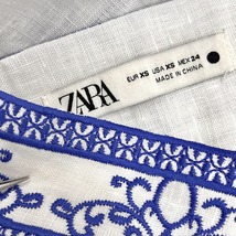 ザラ ZARA Aラインスカート 裾フレア アラベスク ダマスク 刺繍 裏地無し ロング 麻100% リネン XS ブルー×ホワイト 青 レディース_画像5