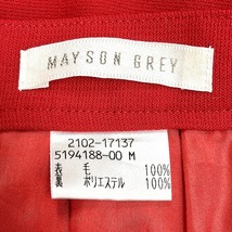 メイソングレイ MAYSON GREY 薄手 タックスカート タイト ボトムス 裏地付き 後ろファスナー ひざ丈 日本製 毛100% M レッド 赤 レディース_画像3