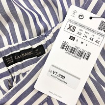 ザラ 【新品】ZARA サーキュラースカート フレア ウエストゴム 裏地無し ストライプ ドットボタン留め 綿100% XS ネイビー 紺 レディース_画像3