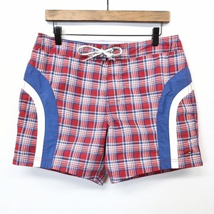 トミーヒルフィガー TOMMY HILFIGER スイムショーツ ショートパンツ テーパード チェック 水着 インナーメッシュショーツ付き S 赤 メンズ