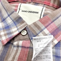 ナノユニバース nano・universe 微起毛シャツ チェック 長袖 両胸ポケット ポリ×綿 L ピンク×ブルー×ブラウン×オフホワイト メンズ_画像3