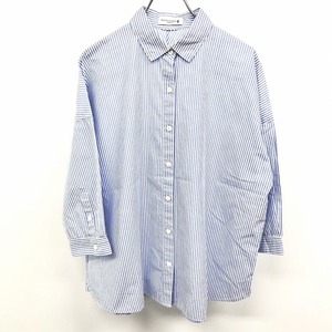 マッキントッシュロンドン MACKINTOSH LONDON 薄手 シャツ ストライプ 7分袖 ポケット無し 綿100% 38 ネイビー×ホワイト 紺 レディース