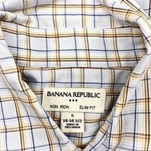 バナナリパブリック BANANA REPUBLIC チェックシャツ 『NON IRON /SLIM FIT』 長袖 フレンチフロント 綿100% S ブルー系 青系 メンズ 男性_画像3