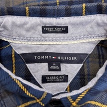 トミーヒルフィガー TOMMY HILFIGER ネルシャツ チェック 両胸フラップポケット 長袖 綿100% M ネイビー×ブラウン×イエロー 紺 メンズ_画像3