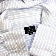 ランバン LANVIN ドレスシャツ ワイシャツ ストライプ 長袖 胸ポケット ロングテール 日本製 綿100% 41-80 ネイビー×ホワイト 紺 メンズ_画像3