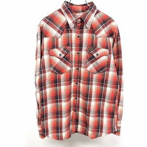 Wrangler ネルシャツ ウエスタン ドットボタン チェック 長袖 綿100% L レッド×ブラック×ブラウン系×ネイビー×ホワイト 赤系 メンズ