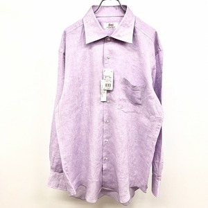 シャツメーカーチョーヤ 【新品】SHIRT MAKER CHOYA シャツ 無地 フレンチフロント 長袖 ポケット 麻100% LB-88(胸囲104-112) 杢紫 メンズ