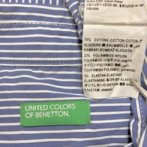 UNITED COLORS OF BENETTON 若干薄手 シャツ ストレッチ ストライプ フライフロント 長袖 綿×ナイロン×ポリウレタン XS 紺 レディース_画像3