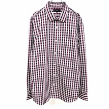 バナナリパブリック BANANA REPUBLIC シャツ チェック カラーキーパー入り 長袖 綿100% L ワインレッド×ホワイト×グリーン 赤紫系 メンズ_画像1