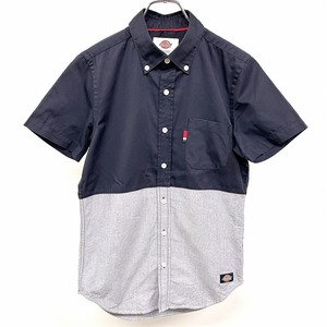 ディッキーズ Dickies シャツ スリムフィット ボタンダウン 半袖 胸ポケット ポリ×綿 S ネイビー×ヘザーネイビー×レッド 紺 メンズ 男性