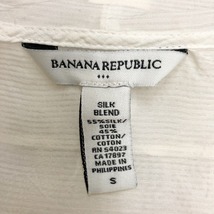 BANANA REPUBLIC 薄手 シースルーブラウス シャツ ラッフル Vネック マイクロボーダー 半袖 シルク×綿 S オフホワイト レディース 女性_画像4