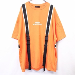 リングス Rings Tシャツ ビッグシルエット ビッグT ベルトデザイン ELIMINATE THE NON-ESSENTIAL 丸首 半袖 綿100% 48 オレンジ メンズ