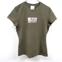 ナイキ NIKE Tシャツ ストレッチ 『FREE IN LOVE HAPPY』 半袖 綿など L 杢グリーンカーキ×ピンク×ブラウン×ホワイト 杢緑系 レディース_画像1