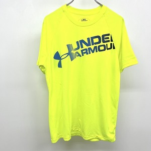 アンダーアーマー UNDER ARMOUR Tシャツ ストレッチ ロゴプリント 英字 文字 丸首 ラグラン 半袖 S イエロー×ネイビー 黄色 メンズ