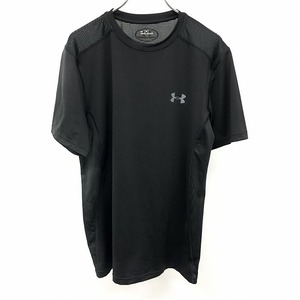 アンダーアーマー UNDER ARMOUR スポーツシャツ Tシャツ サイドと背中と肩がメッシュ生地 ロゴプリント 丸首 半袖 M ブラック 黒 メンズ