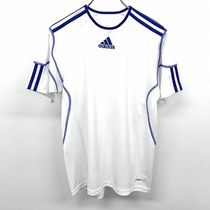 アディダス adidas スポーツシャツ Tシャツ プラクティスシャツ ロゴ刺繍 丸首 半袖 ポリ100% 160 ホワイト×ブルー 白 キッズ ジュニア