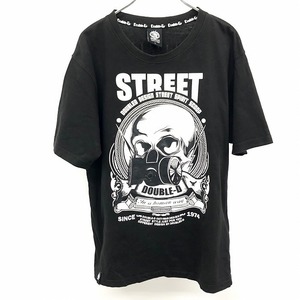 ダブルディー DOUBLE-D Tシャツ カットソー ガスマスクをしたスカル プリント ドクロ 骸骨 丸首 半袖 綿100% L ブラック 黒 メンズ 男性