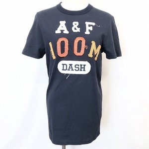 アバクロンビーアンドフィッチ Abercrombie＆Fitch Tシャツ カットソー ロゴワッペン 丸首 半袖 綿100% M ネイビー 紺 レディース 女性