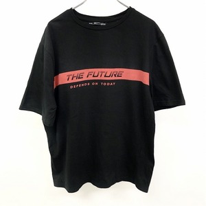 ベルシュカ Bershka Tシャツ カットソー プリント 英字 文字 『THE FUTURE / DEPENDS ON TODAY』 丸首 半袖 綿100% M ブラック 黒 メンズ