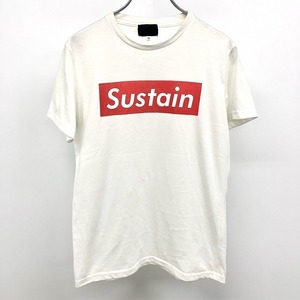 (株)ワールド Tシャツ カットソー プリント 英字 文字 『Sustain』 丸首 クルーネック 半袖 ポリ×綿 M ホワイト 白 レディース